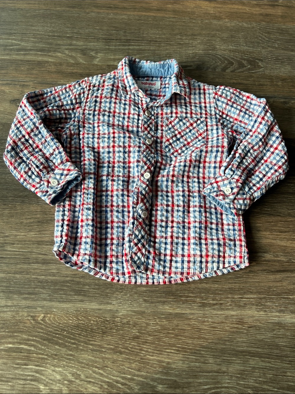 4/$20 Babyhug Toddler Plaid Button-Down Shirt in Red, Blue & White Sz 18-24 mths